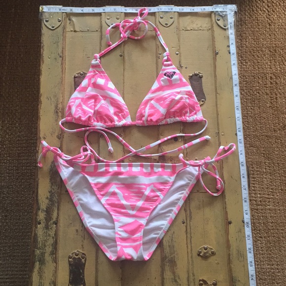 ROXY SURF SWIM BOHO PATTERN STRING BIKINI SET L M - Picture 2 of 12